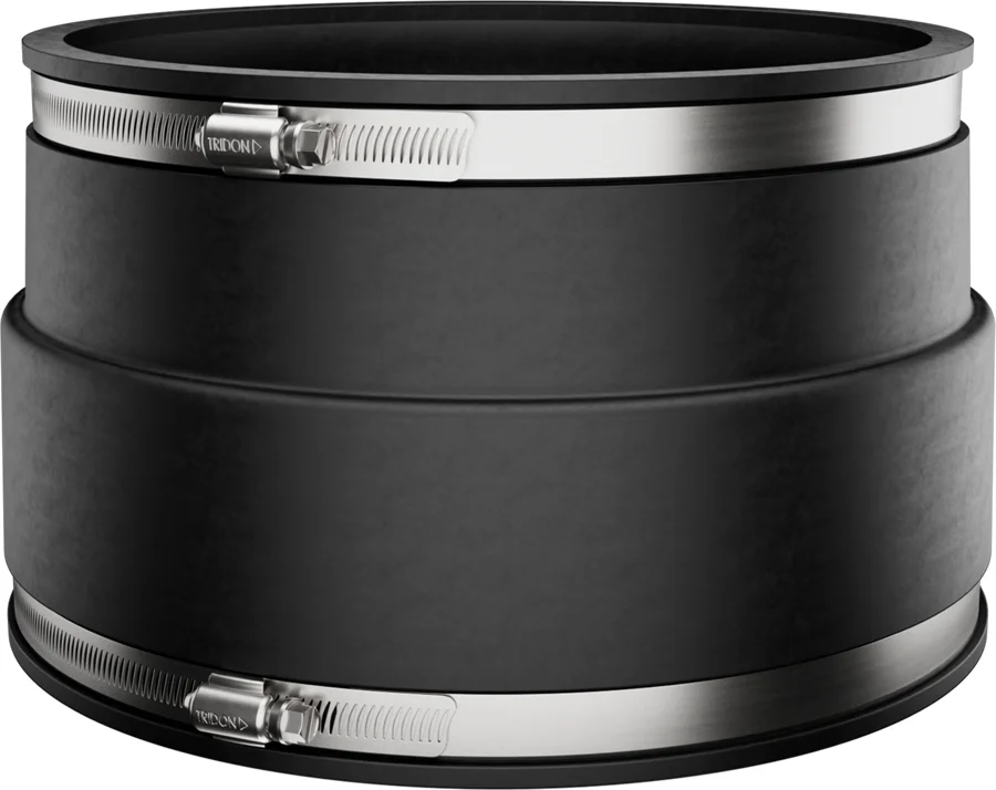Fernco 1070 corrugated pipe coupling with stainless steel clamps